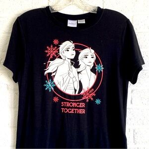 Disney Frozen Junior Stronger Together Elsa & Anna T-Shirt Tee Small Black